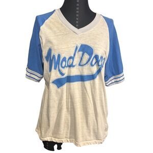 Vintage Mad Day 21 Graphic Baseball T Shirt Mens Blue White Raglan